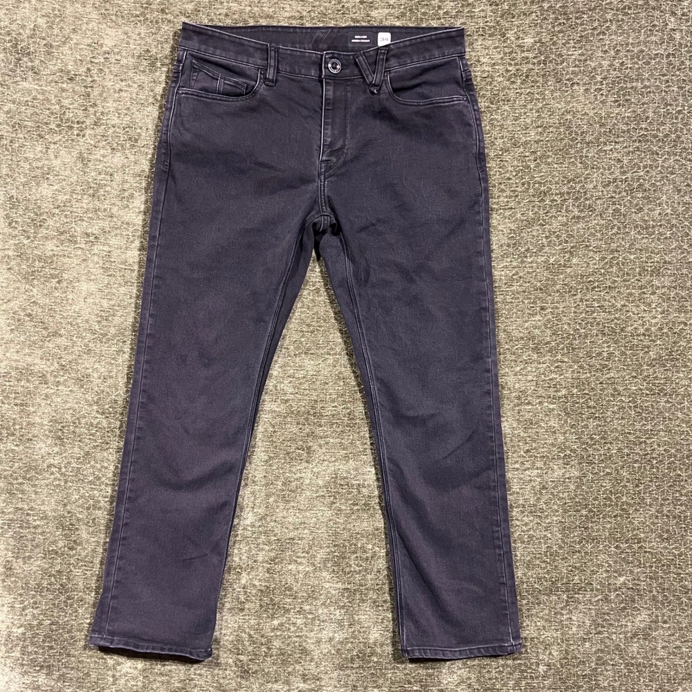 Volcom Solver Modern Straight Jeans Mens 34 Grey Black Denim A1931503